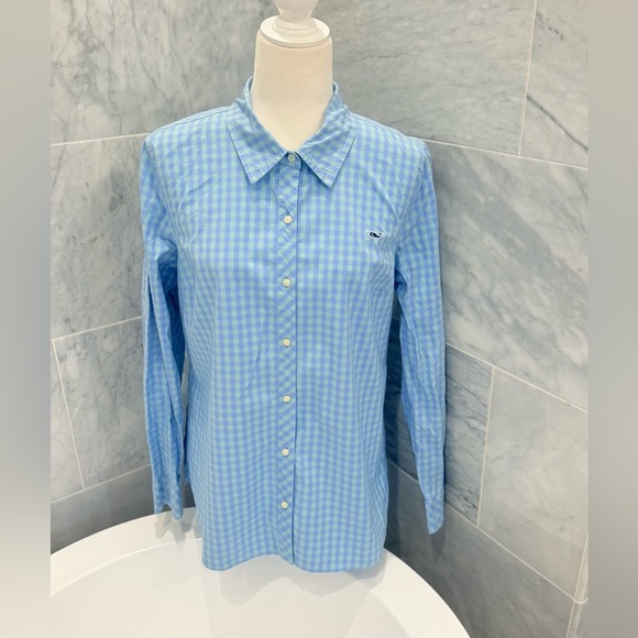Vineyard Vines Beach Street Gingham Chilmark Classic Button Shirt 10 Blue Green - Picture 1 of 7